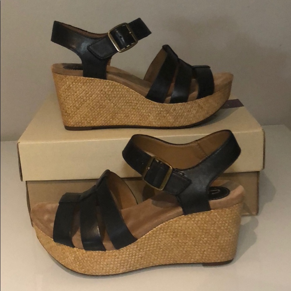 Black Leather Wedges